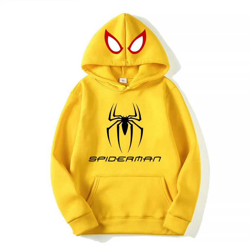 Unisex mikina s kapucí a klokánkou s nášivkou Spiderman - žlutá velikost 3XL