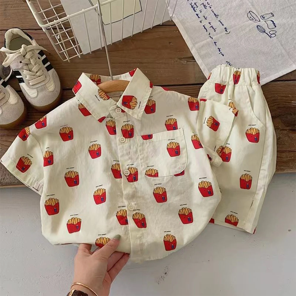 Dětský set pro chlapce i dívky s tričkem a kratasy se vzorem hranolek "French Fries"Clothes - velikost 5 ROKY