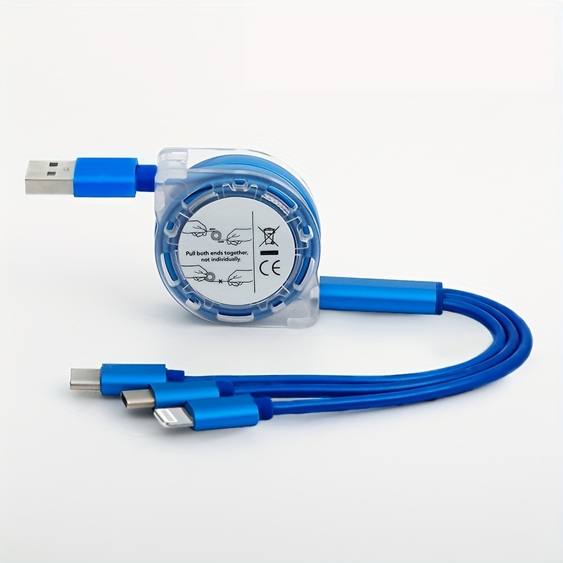 3v1 Zatahovací USB kabel pro iPhone, Android (Type-C, Micro USB) - univerzální nabíječka