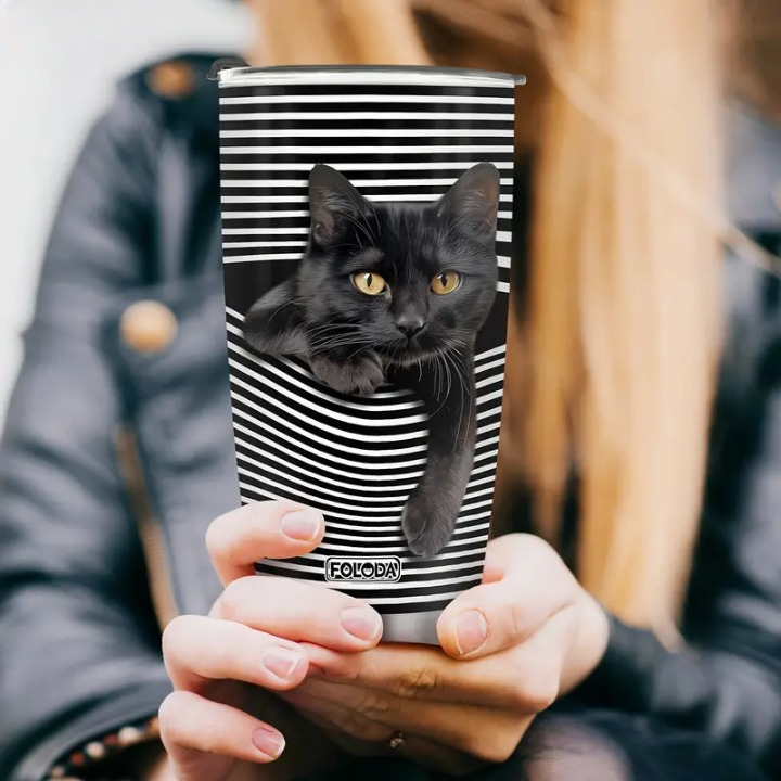 Kovový termohrnek s černou kočkou (20 oz)