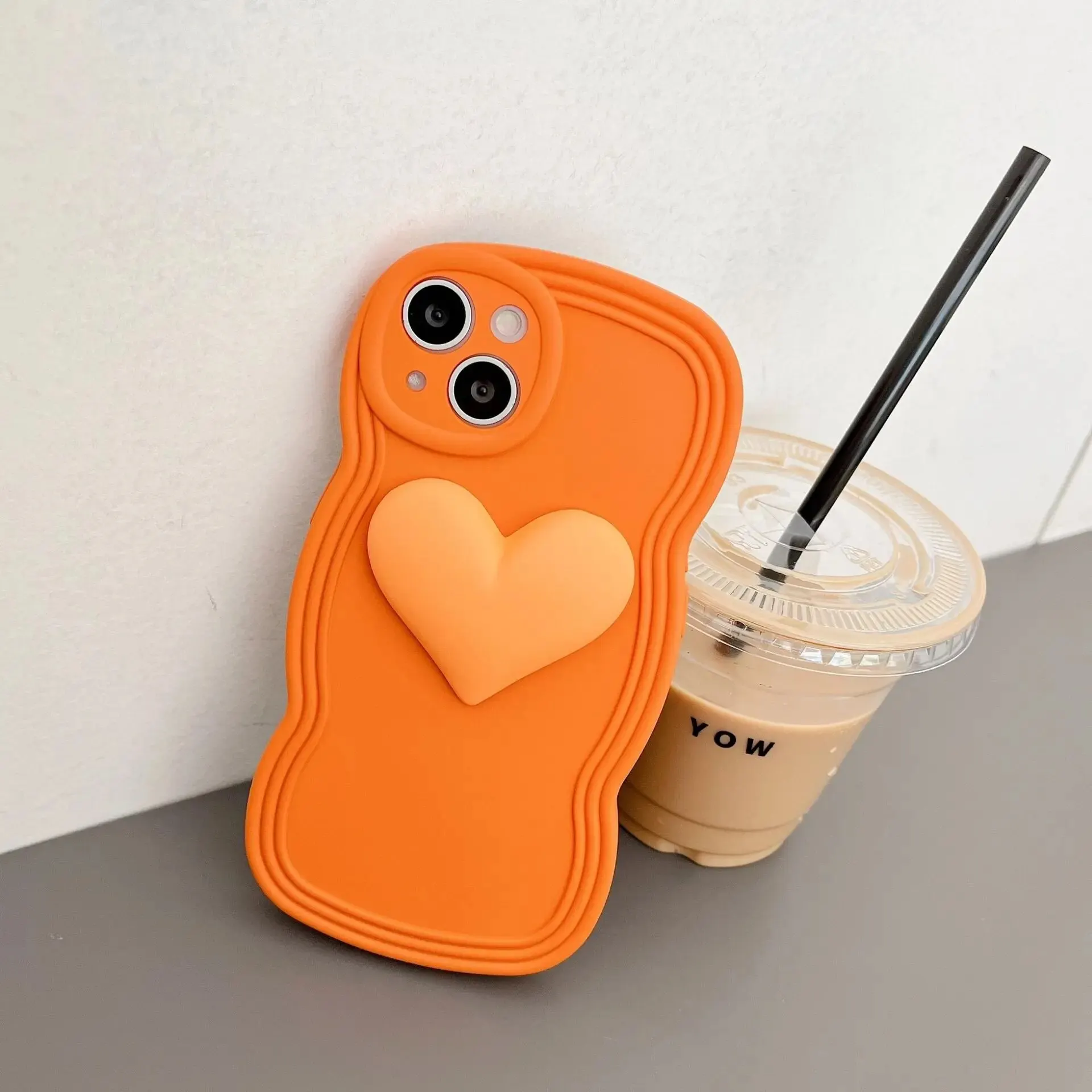 Silikonové pouzdro na iPhone s velkým 3D srdcem pro ženy - XYM Wave Super Love caramel, 15
