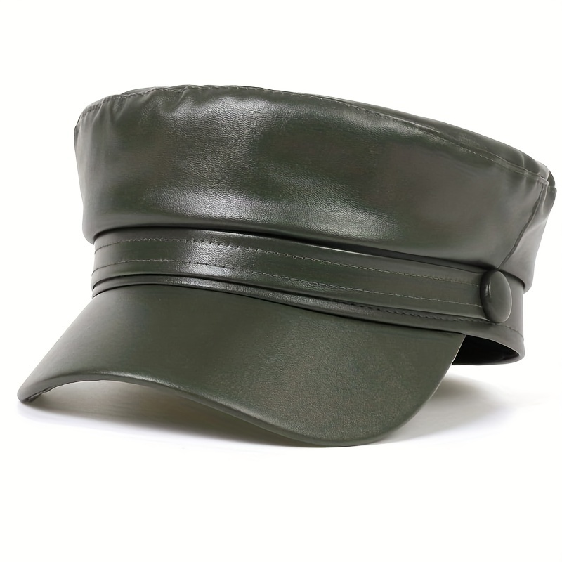Černý pánský kožený baret - Vodotěsný baret britského stylu pro muže - Army Green