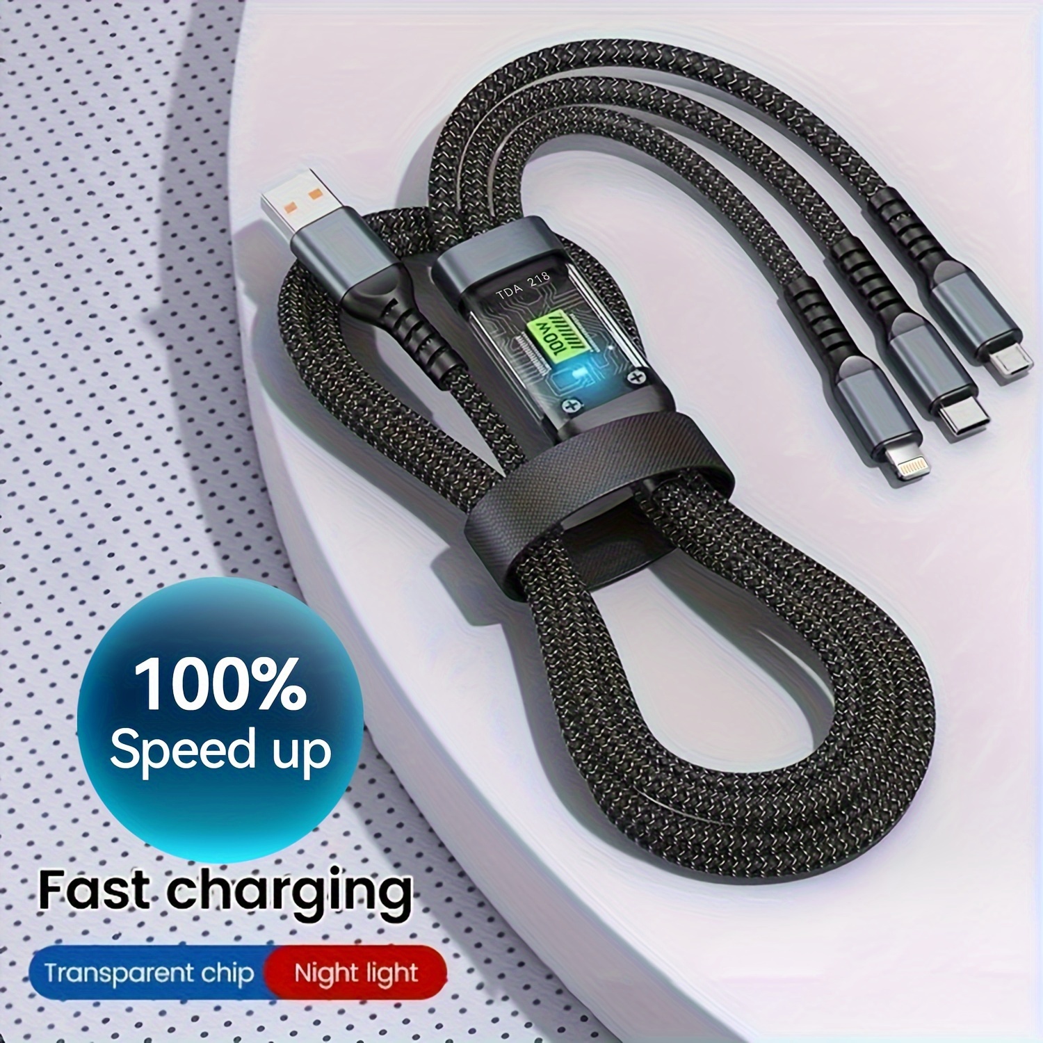 Rychlonabíjecí kabel 3 v 1 s konektory USB, type-c a micro USB pro iPhone 14, 13, samsung, xiaomi - 100 W 5A - velikost 78.6IN/2M 2PCS