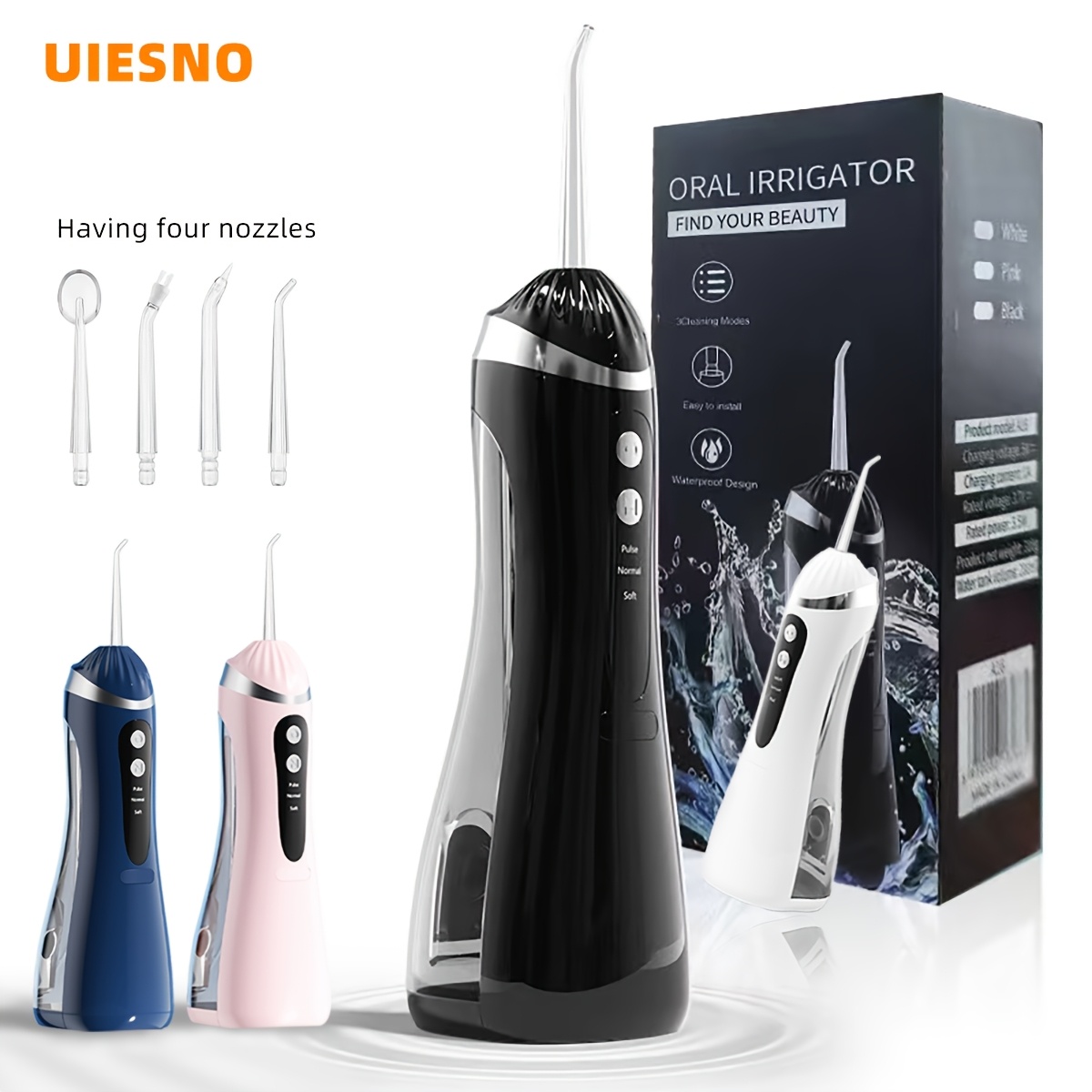 Přenosná ústní sprcha se 4 tryskami a třemi režimy čištění s USB nabíjením