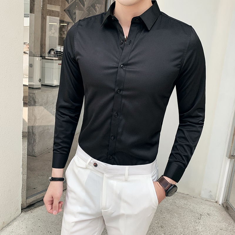 Pánská elegantní společenská košile s dlouhým rukávem - černá velikost 2XL