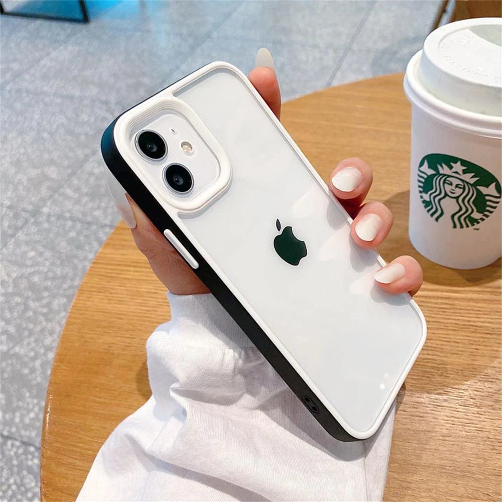 Luxusní průhledné čtvercové pouzdro na iPhone s nárazuvzdorným rámečkem - černá oranžová iPhone 14 ProMax