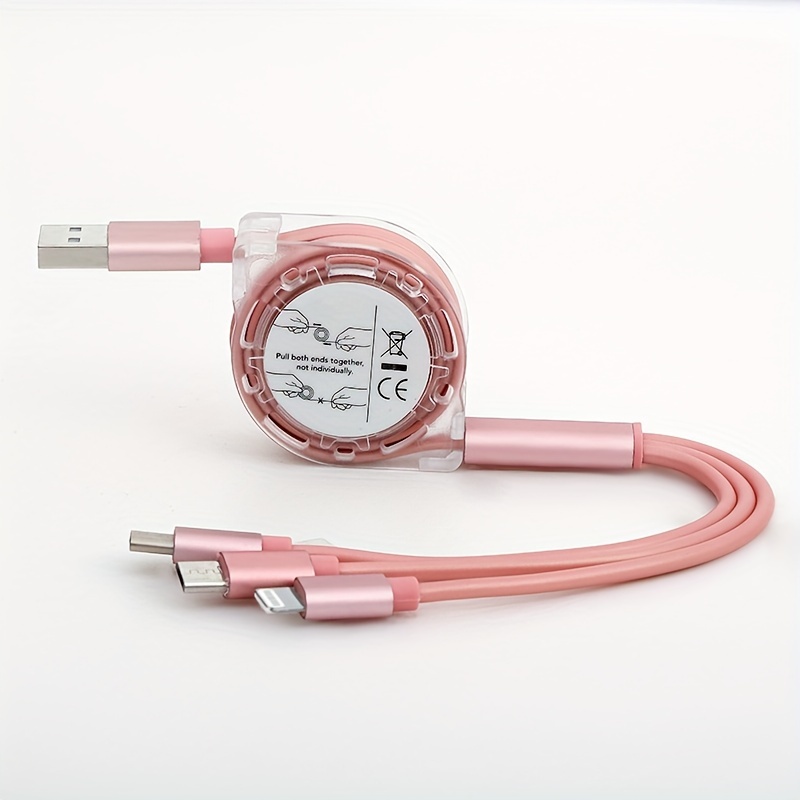 3v1 Zatahovací USB kabel pro iPhone, Android (Type-C, Micro USB) - univerzální nabíječka - zlatá