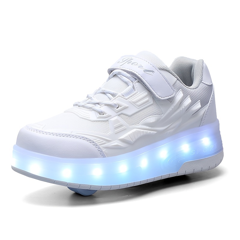 Dětské kolečkové boty s LED podsvícením a suchým zipem - ideální pro zábavu a volný čas - White, 35