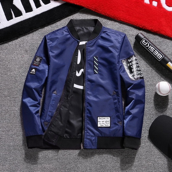 Stylový pánský bomber Villa - modrá velikost XXL