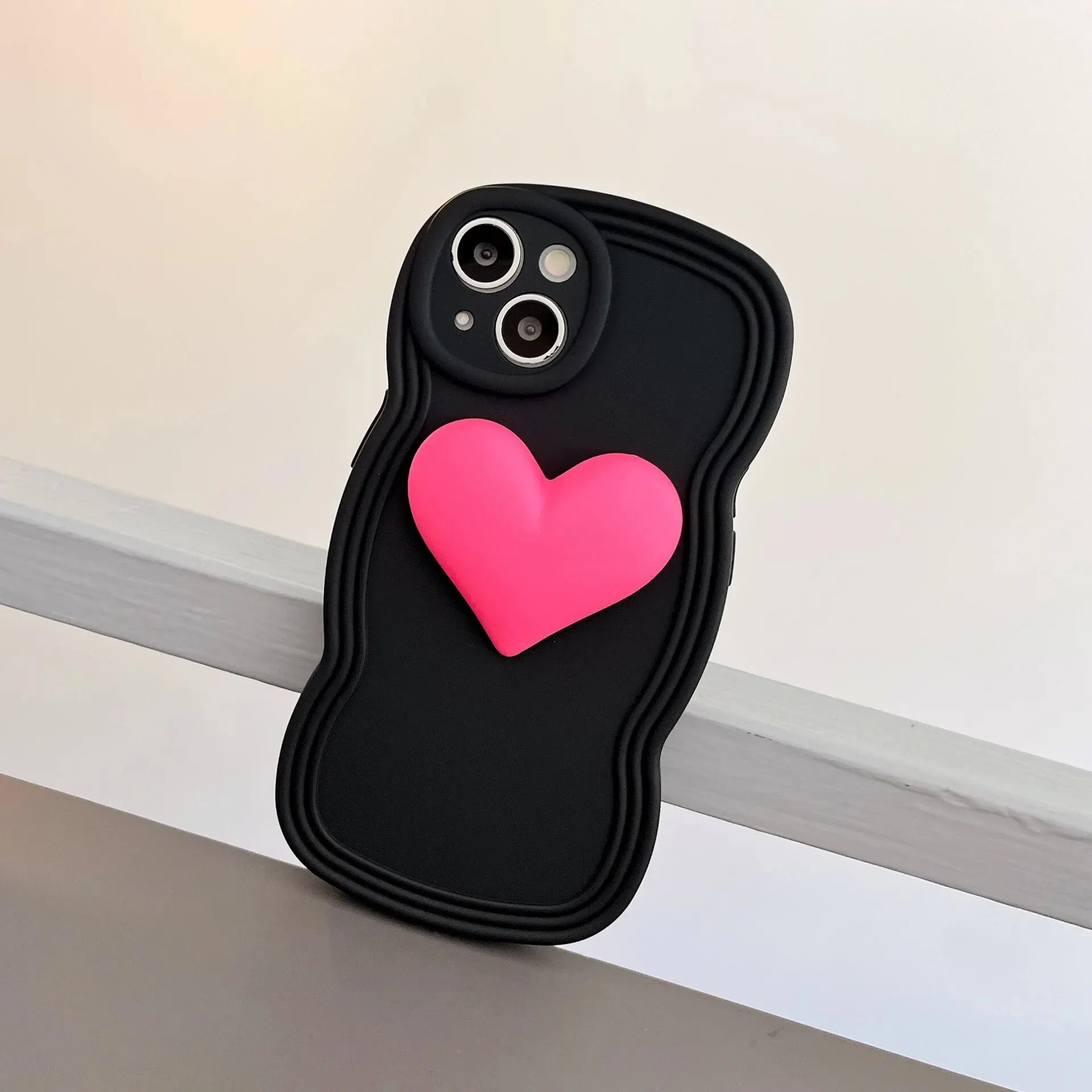 Silikonové pouzdro na iPhone s velkým 3D srdcem pro ženy - XYM Wave Super Big Love Black, x/xs