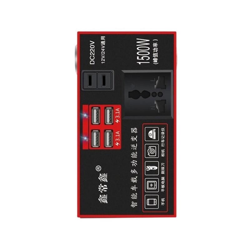 1500W měnič napětí 12V 24V na 220V mobilní telefon USB nabíjení nákladní automobil domácí zásuvka auto nabíječka konvertor adaptér - red