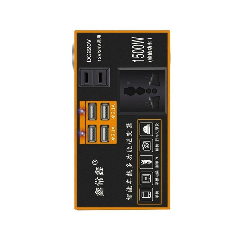 1500W měnič napětí 12V 24V na 220V mobilní telefon USB nabíjení nákladní automobil domácí zásuvka auto nabíječka konvertor adaptér - orange